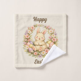Vintage-Happy-Ostern-Hasen-Blumenkranz Badhandtuch Set