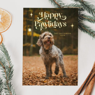 Vintage Happy Pawlidays Hunde-Foto Weihnachten Folien Feiertagskarte
