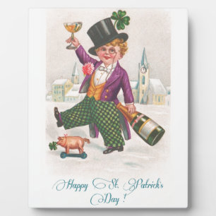 Vintage Happy St. Patrick's Day Shamrock Champagne Fotoplatte