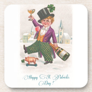 Vintage Happy St. Patrick's Day Shamrock Champagne Getränkeuntersetzer