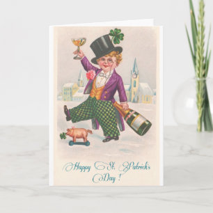 Vintage Happy St. Patrick's Day Shamrock Champagne Karte