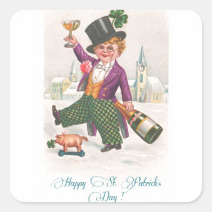 Vintage Happy St. Patrick's Day Shamrock Champagne Quadratischer Aufkleber