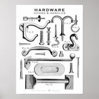 Vintage Hardware-Poster-Haken an Handles BW