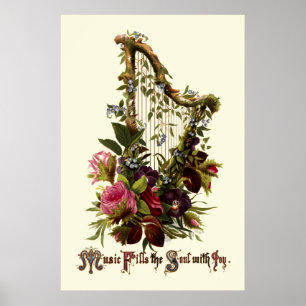 Vintage Harfenmusik Poster