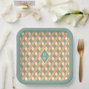 Vintage-Harlekin-Monogramm-Partyschmuck Pappteller