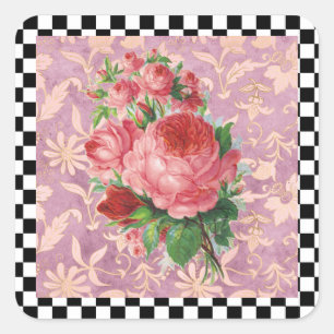 Vintage-Harlekin-Rosa Quadratischer Aufkleber