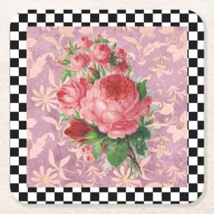 Vintage-Harlekin-Rosen in Rosa Rechteckiger Pappuntersetzer