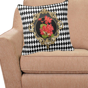 Vintage-Harlekin-Rote Begonien Kissen