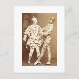 Vintage Harlekin und Clown Postkarte