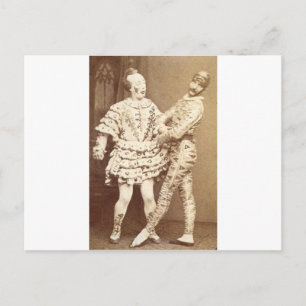 Vintage Harlekin und Clown Postkarte