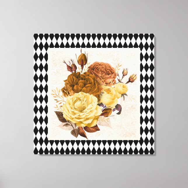 Vintage Harlequin Garden Rose Leinwanddruck (Vorderseite)