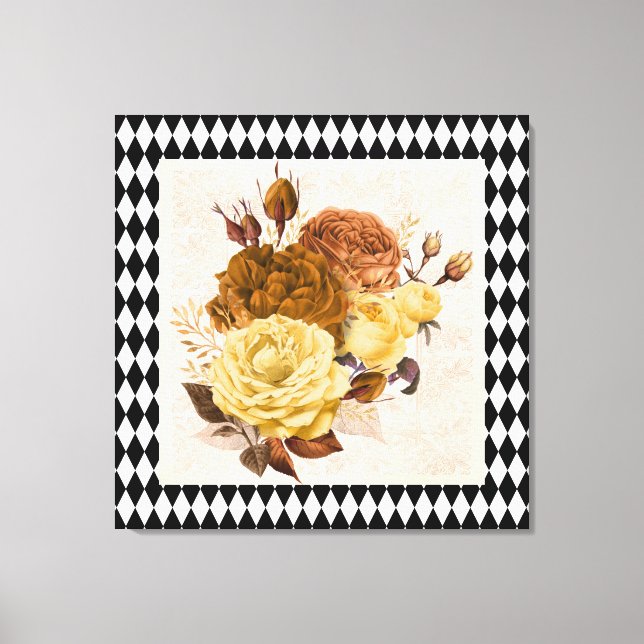 Vintage Harlequin Garden Rose Leinwanddruck (Vorderseite)