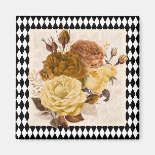 Vintage Harlequin Garden Rose Magnet