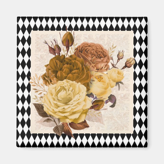 Vintage Harlequin Garden Rose Magnet (Vorne)
