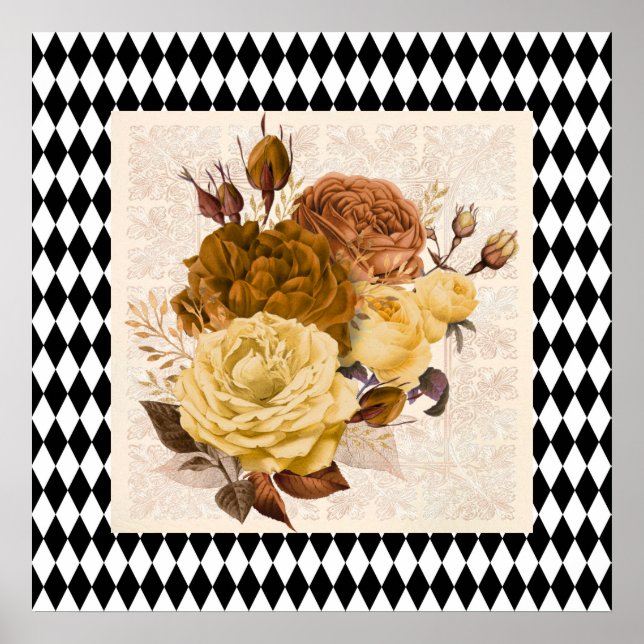 Vintage Harlequin Garden Rose Poster (Vorne)