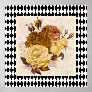 Vintage Harlequin-Gartenrosen Poster