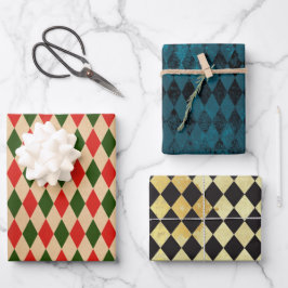 Vintage Harlequin-Muster Geschenkpapier Set