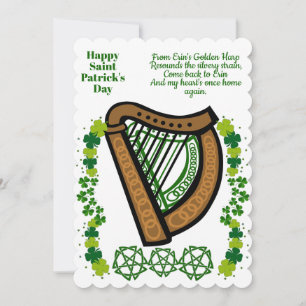 Vintage-Harp St. Patricks Day Shamrock keltisch Feiertagskarte