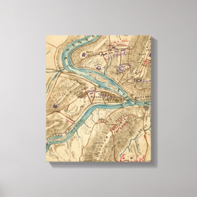 Vintage Harpers Ferry Civil War Map 1862 Leinwanddruck (Vorderseite)