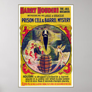 Vintage Harry Houdini Gefängniszelle und Fass-Myst Poster