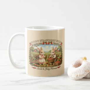 Vintage-Häschen-Erdbeerfeld-Cottagecore-Illustrati Kaffeetasse