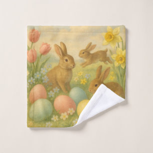 Vintage-Häschen/Kaninchen-Oster-Ei/Frühjahrs-Fleec Waschlappen