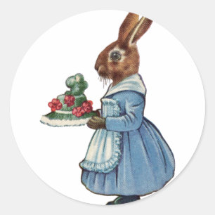 Vintage-Häschen mit Kuchen Runder Aufkleber