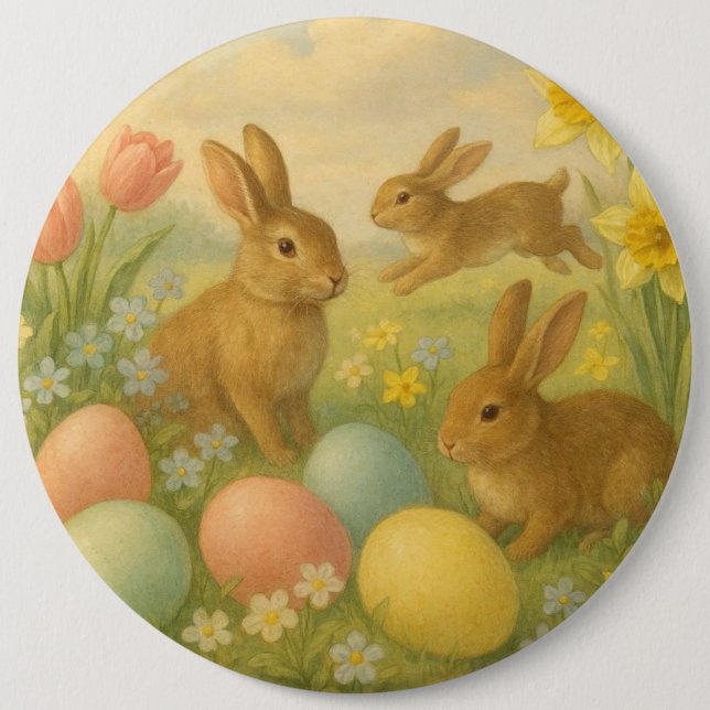 Vintage-Häschen/Osterhase/Ostern   Button (Vorderseite)