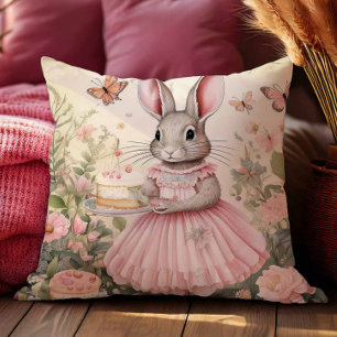 Vintage-Häschen-Rosa-Ballerina-Kleid-Torte-Tee Kissen