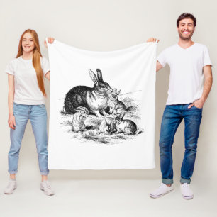 Vintage-Hase-Familien-Illustration, Baby-Kaninchen Fleecedecke