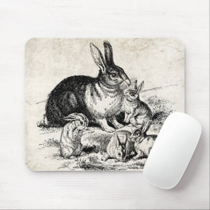 Vintage-Hase-Familienillustration, Baby-Kaninchen Mousepad