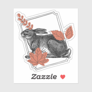 Vintage Hase & Herbstlaub - Rustikale Kunst Aufkleber