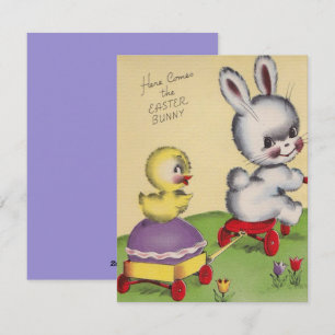 Vintage-Hase Hier kommt der Osterhase Feiertagskarte