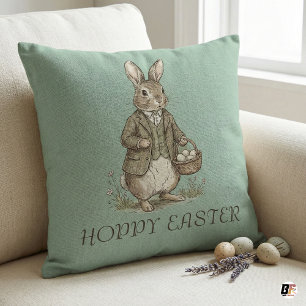 Vintage-Hase Hoppy Ostern Sagegrün Farmhouse Kissen