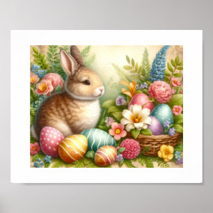 Vintage-Hase im Oster-Garten Poster
