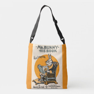 Vintage-Hase Kaninchen mit Buch - Lehrer, Schüler Tragetaschen Mit Langen Trägern