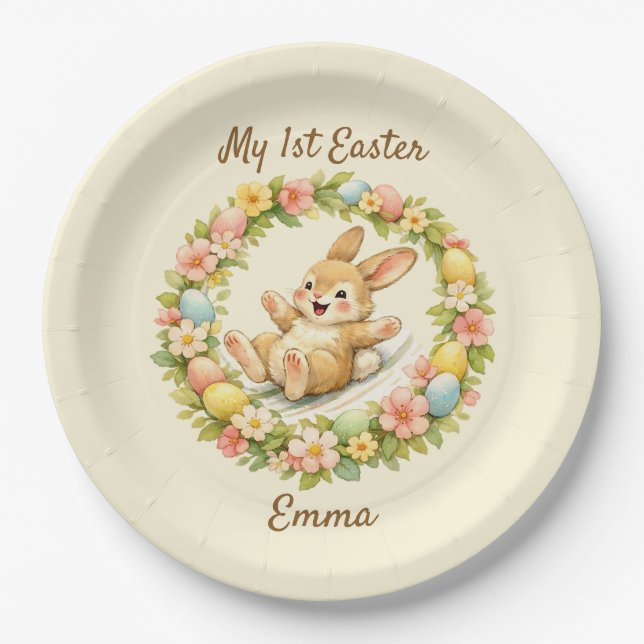 Vintage Hase Mein erstes Ostern Pappteller (Vorderseite)