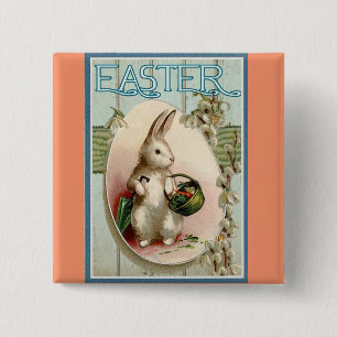 Vintage-Hase mit Korb-Button Button