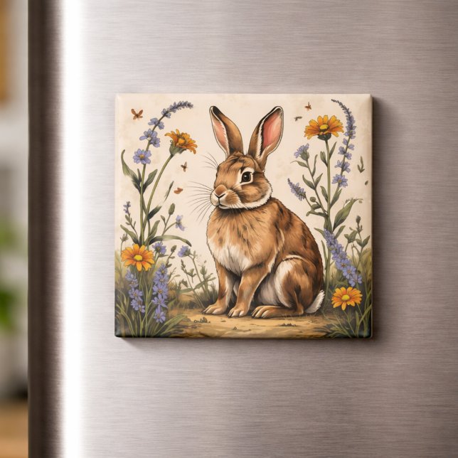 Vintage-Hase mit Wildblumen Magnet (Von Creator hochgeladen)