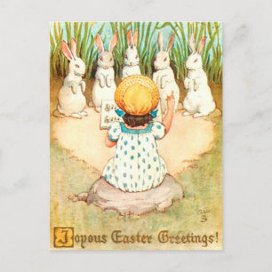 Vintage Hase singt mit Kind Ostergruß Postkarte