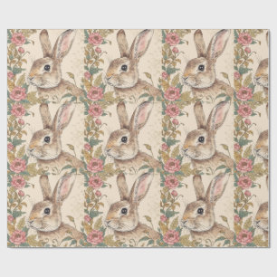 Vintage-Hase, Süßer Kaninchen-Hase, Blumenmuster Geschenkpapier