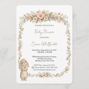 Vintage-Hasen-Baby-Shower mit botanischem Thema Einladung