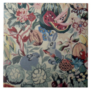 Vintage-Hasen-Frucht-Blumen-Farmhaus-Cottage-Kunst Fliese
