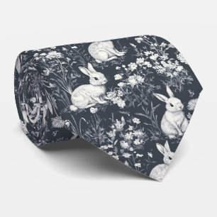 Vintage-Hasen-Frühlings-Schwarz-Toile-Muster Krawatte