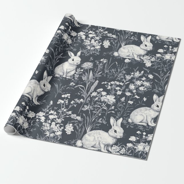 Vintage-Hasen-Frühlings-Toile-Muster Geschenkpapier (Ungerollt)