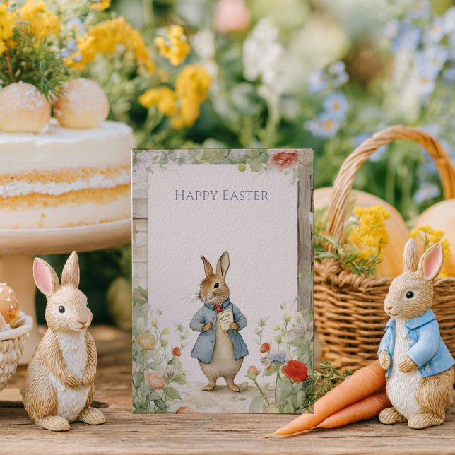 Vintage-Hasen-Garten-Ostern Feiertagskarte (Von Creator hochgeladen)