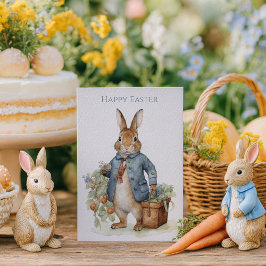 Vintage-Hasen-Garten-Ostern Feiertagskarte