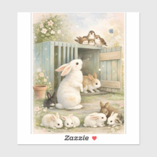 Vintage-Hasen-Gartenillustration   Cottagecore Aufkleber
