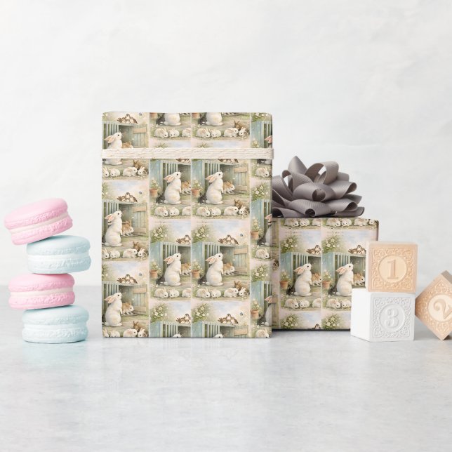 Vintage-Hasen-Gartenillustration | Cottagecore Geschenkpapier (Babyparty)