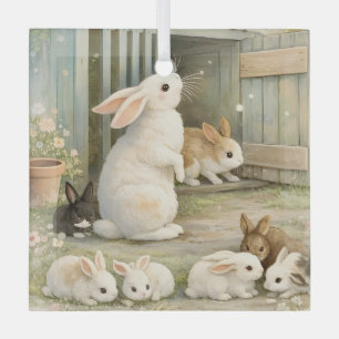 Vintage-Hasen-Gartenillustration   Cottagecore Ornament Aus Glas